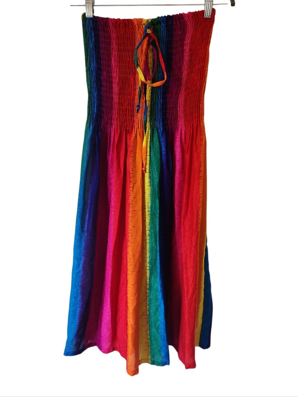 MK 3in1 Rainbow Vertical Stripe Smocked Strapless Midi/Maxi Dress/Skirt SizeXS-S